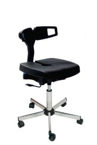 Cleanroom chair, deformable seat in anti-static black soft PU, tilted 2° forward