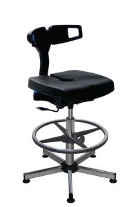 Cleanroom chair, deformable seat in anti-static black soft PU, tilted 2° forward