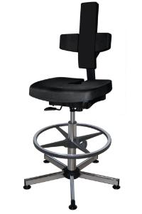 Cleanroom chair, deformable seat in anti-static black soft PU, tilted 2° forward