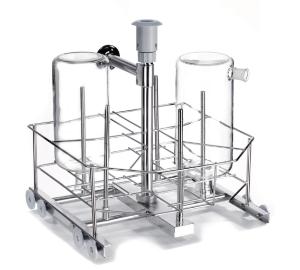 Trolley, stainless steel, for large bottles, with nozzles and drying system