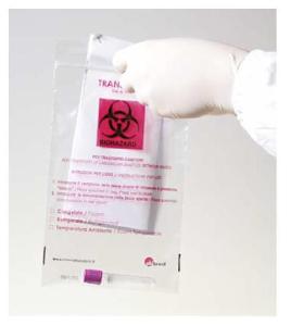 Transport bags ECO, with biohazard symbol, with fast-zip closure and a pocket for documents