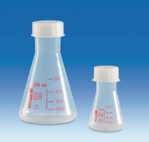 Erlenmeyer flasks, wide neck, with screw caps