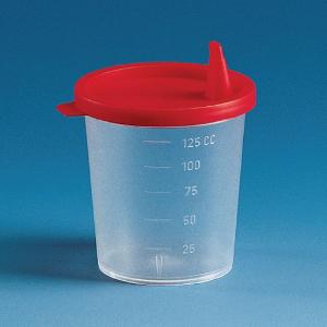 Urine beaker, PP, with press-on caps