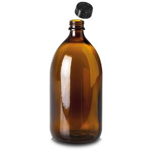 Bottle, narrow neck, amber, GL28 with screw cap, 1000 ml