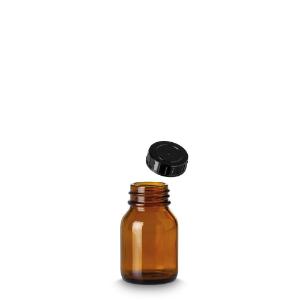 Bottle, wide neck, 50 ml amber GL32 with screw cap