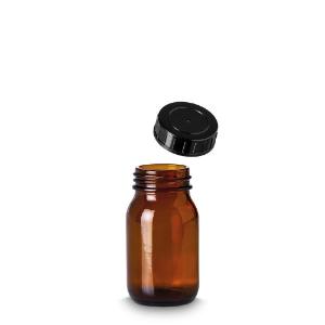 Bottle, wide neck, amber GL40 with screw cap, 100 ml