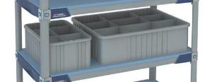 Divider and tote boxes for shelving systems