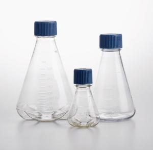 Erlenmeyer flasks, wide neck, PC, with screw caps