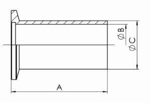 Small flange with long pipe union, stainless steel, KF DN 25